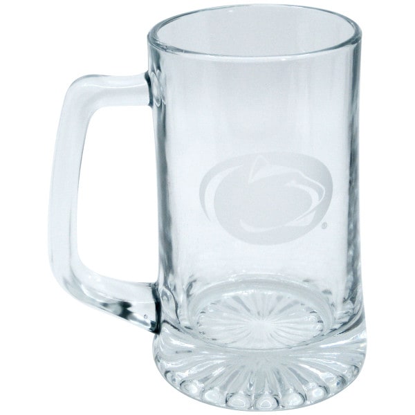 glass mug with etched Penn State Athletic Logo and star bottom